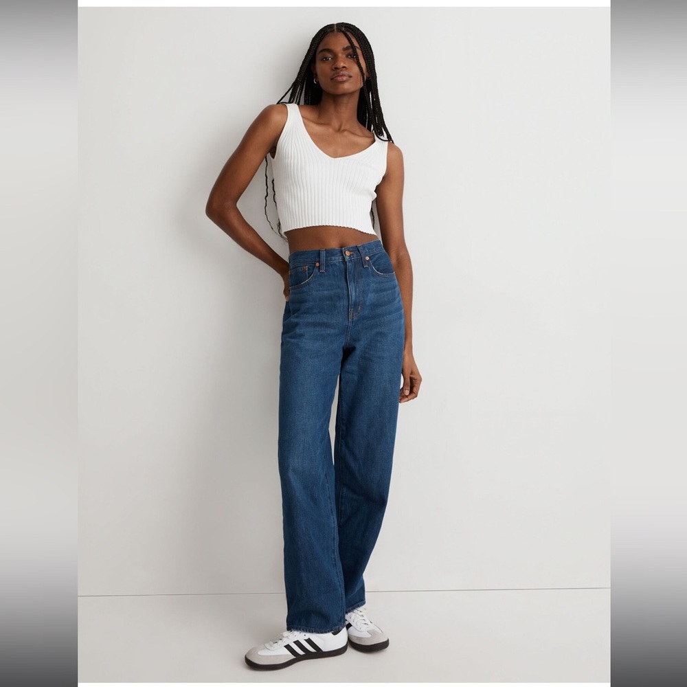 Baggy Straight Jeans in Dark Worn Indigo Wash